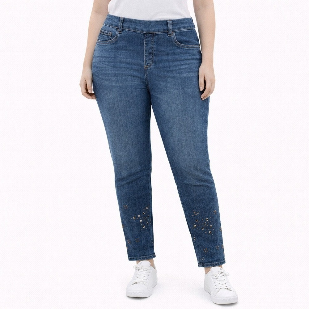 Chico's‎ Jegging Ankle Jeans Size 12R Stretch Denim Stud Detail